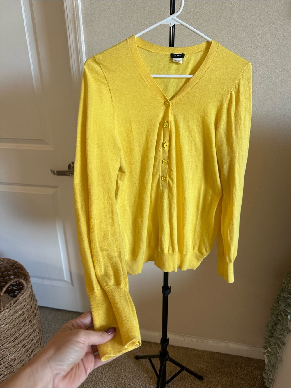 J. Crew 100% Cotton Sunny Yellow V-Neck Button Pullover - Picture 4 of 10